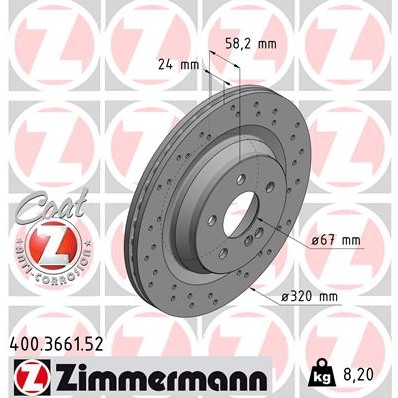 Слика на кочионен диск ZIMMERMANN SPORT BRAKE DISC COAT Z 400.3661.52 за Mercedes S-class Saloon (w221) S 350 CDI - 235 коњи дизел