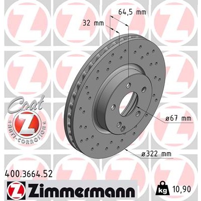 Слика на Кочионен диск ZIMMERMANN SPORT BRAKE DISC COAT Z 400.3664.52