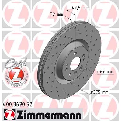 Слика на Кочионен диск ZIMMERMANN SPORT BRAKE DISC COAT Z 400.3670.52