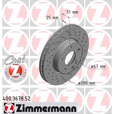 Слика на кочионен диск ZIMMERMANN SPORT BRAKE DISC COAT Z 400.3678.52 за Mercedes A-Class (w176) A 180 CDI (176.012) - 109 коњи дизел