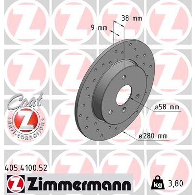 Слика на кочионен диск ZIMMERMANN SPORT BRAKE DISC COAT Z 405.4100.52 за Smart City-Coupe (450) 0.7 (450.336, 450.352, 450.353) - 61 коњи бензин