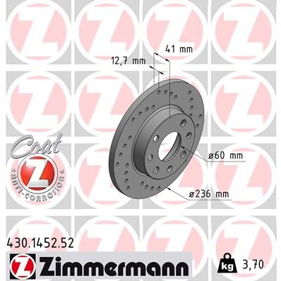 Слика на кочионен диск ZIMMERMANN SPORT BRAKE DISC COAT Z 430.1452.52 за Opel Astra F 1.4 i 16V - 90 коњи бензин