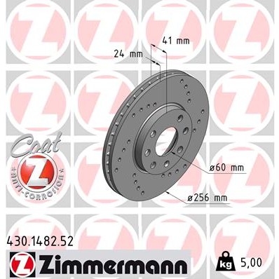 Слика на кочионен диск ZIMMERMANN SPORT BRAKE DISC COAT Z 430.1482.52 за Opel Astra G Saloon 1.7 DTI 16V - 75 коњи дизел