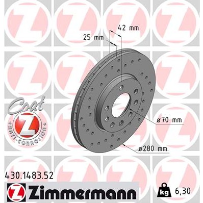 Слика на кочионен диск ZIMMERMANN SPORT BRAKE DISC COAT Z 430.1483.52 за Opel Astra G Hatchback 2.2 DTI - 125 коњи дизел