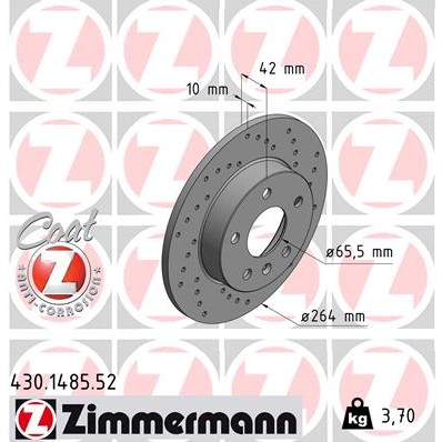 Слика на кочионен диск ZIMMERMANN SPORT BRAKE DISC COAT Z 430.1485.52 за Opel Astra G Hatchback 2.2 DTI - 125 коњи дизел