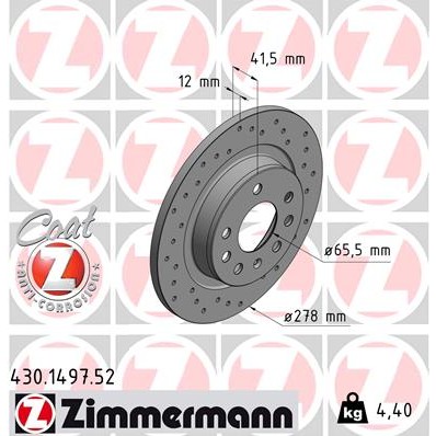 Слика на кочионен диск ZIMMERMANN SPORT BRAKE DISC COAT Z 430.1497.52 за Saab 9-3 Estate 2.8 Turbo V6 - 256 коњи бензин