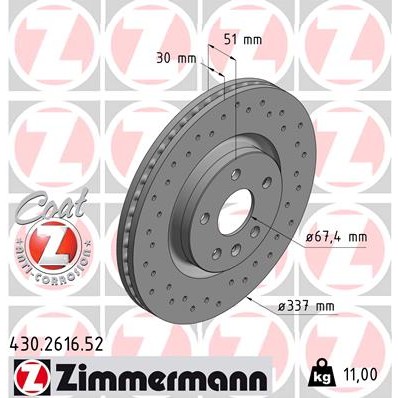 Слика на кочионен диск ZIMMERMANN SPORT BRAKE DISC COAT Z 430.2616.52 за Opel Insignia Hatchback 1.4 - 140 коњи бензин