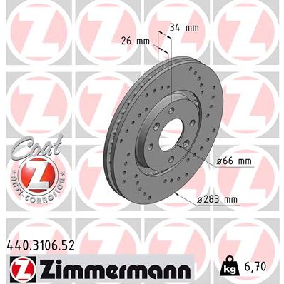 Слика на кочионен диск ZIMMERMANN SPORT BRAKE DISC COAT Z 440.3106.52 за Citroen C4 Picasso UD 1.6 16V - 150 коњи бензин