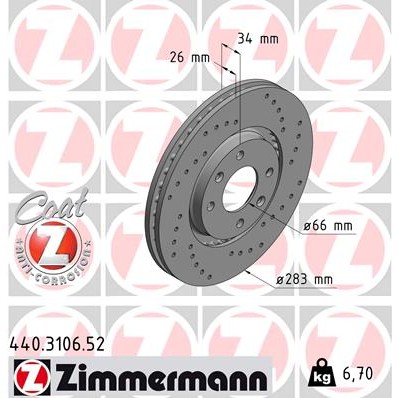 Слика на кочионен диск ZIMMERMANN SPORT BRAKE DISC COAT Z 440.3106.52 за Citroen DS5 Hatchback 1.6 HDi 120 - 120 коњи дизел