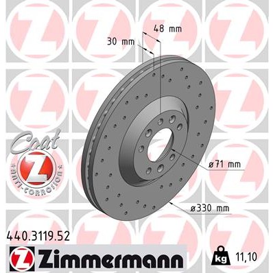 Слика на кочионен диск ZIMMERMANN SPORT BRAKE DISC COAT Z 440.3119.52 за Peugeot 407 SW 2.0 HDi 135 - 136 коњи дизел
