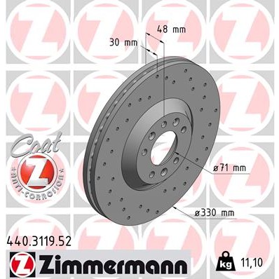 Слика на кочионен диск ZIMMERMANN SPORT BRAKE DISC COAT Z 440.3119.52 за Peugeot 607 Saloon 2.0 - 136 коњи бензин