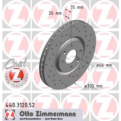 Слика на кочионен диск ZIMMERMANN SPORT BRAKE DISC COAT Z 440.3120.52 за Peugeot 308 CC 1.6 16V - 150 коњи бензин