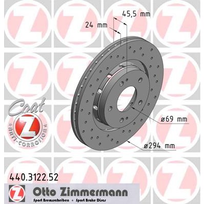 Слика на кочионен диск ZIMMERMANN SPORT BRAKE DISC COAT Z 440.3122.52 за Mitsubishi Outlander (CU)  - 140 коњи бензин