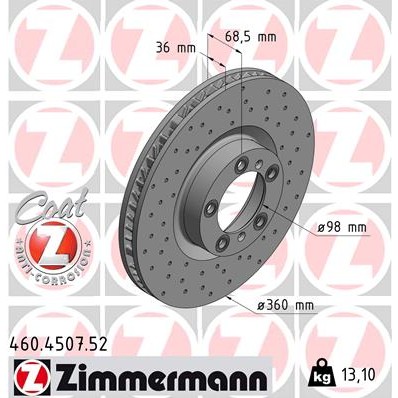 Слика на Кочионен диск ZIMMERMANN SPORT BRAKE DISC COAT Z 460.4507.52