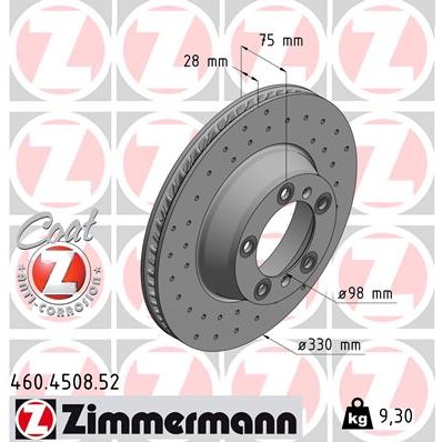 Слика на кочионен диск ZIMMERMANN SPORT BRAKE DISC COAT Z 460.4508.52 за Porsche Panamera (971) 4.0 Turbo - 550 коњи бензин