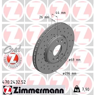 Слика на кочионен диск ZIMMERMANN SPORT BRAKE DISC COAT Z 470.2432.52 за Renault Megane CC 2.0 Turbo - 265 коњи бензин