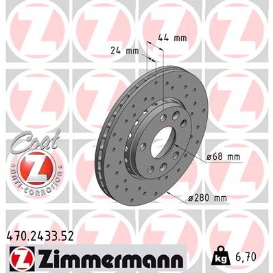 Слика на кочионен диск ZIMMERMANN SPORT BRAKE DISC COAT Z 470.2433.52 за Renault Megane CC 1.5 dCi (EZ09, EZ1G, EZ0D) - 110 коњи дизел