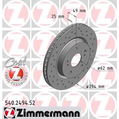 Слика на кочионен диск ZIMMERMANN SPORT BRAKE DISC COAT Z 540.2494.52 за Suzuki Grand Vitara (JT)  - 140 коњи бензин