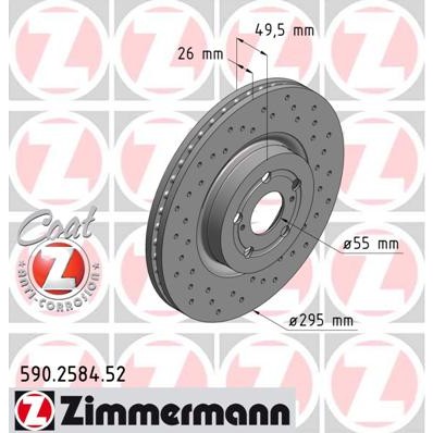 Слика на кочионен диск ZIMMERMANN SPORT BRAKE DISC COAT Z 590.2584.52 за Toyota Avensis Hatchback (T25) 2.4 - 163 коњи бензин