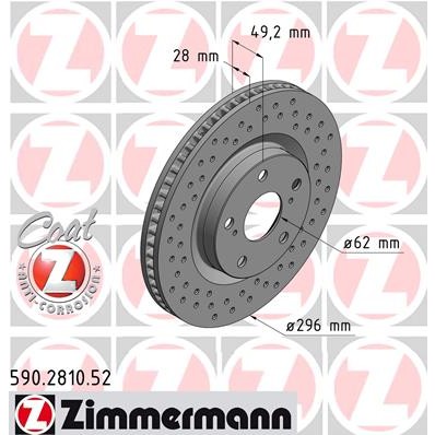 Слика на кочионен диск ZIMMERMANN SPORT BRAKE DISC COAT Z 590.2810.52 за Toyota RAV4 3.5 VVTi 4WD - 273 коњи бензин