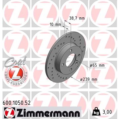 Слика на кочионен диск ZIMMERMANN SPORT BRAKE DISC COAT Z 600.1050.52 за VW Polo 2 (86c,80) 0.9 - 39 коњи бензин