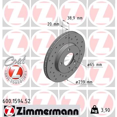 Слика на кочионен диск ZIMMERMANN SPORT BRAKE DISC COAT Z 600.1594.52 за Seat Cordoba Saloon (6K2,C2) 1.9 SDI - 64 коњи дизел