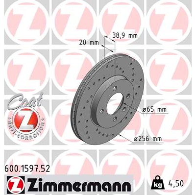 Слика на кочионен диск ZIMMERMANN SPORT BRAKE DISC COAT Z 600.1597.52 за камион Volvo FL 12/380 - 379 коњи дизел