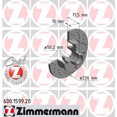 Слика на кочионен диск ZIMMERMANN SPORT BRAKE DISC COAT Z 600.1599.52 за Seat Ibiza 2 (6K) 1.4 i 16V - 101 коњи бензин