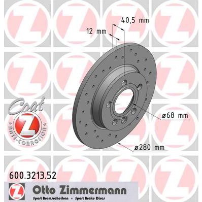 Слика на кочионен диск ZIMMERMANN SPORT BRAKE DISC COAT Z 600.3213.52 за VW Transporter T4 Platform 2.4 D - 75 коњи дизел