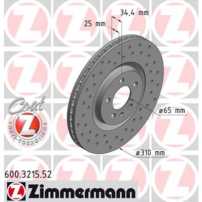 Слика на кочионен диск ZIMMERMANN SPORT BRAKE DISC COAT Z 600.3215.52 за VW Polo 5 (6R) 1.2 TSI - 90 коњи бензин