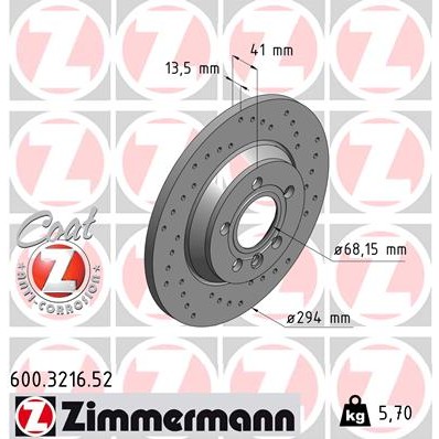 Слика на кочионен диск ZIMMERMANN SPORT BRAKE DISC COAT Z 600.3216.52 за VW Transporter T4 Bus 2.4 D Syncro - 78 коњи дизел