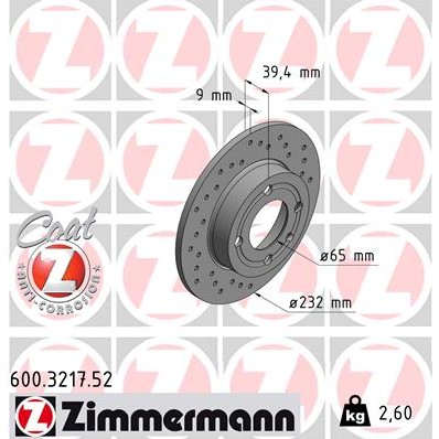 Слика на Кочионен диск ZIMMERMANN SPORT BRAKE DISC COAT Z 600.3217.52