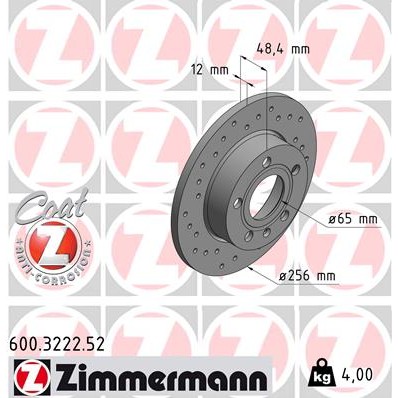 Слика на кочионен диск ZIMMERMANN SPORT BRAKE DISC COAT Z 600.3222.52 за Skoda Superb (3T4) 1.8 TSI 4x4 - 160 коњи бензин