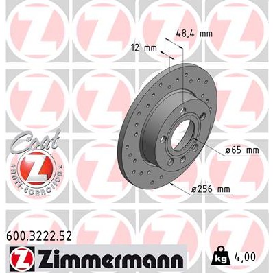 Слика на кочионен диск ZIMMERMANN SPORT BRAKE DISC COAT Z 600.3222.52 за VW Scirocco (137) 2.0 TSI - 180 коњи бензин