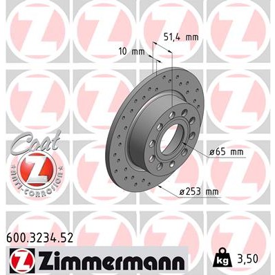 Слика на кочионен диск ZIMMERMANN SPORT BRAKE DISC COAT Z 600.3234.52 за Seat Altea (5P1) 2.0 TDI - 170 коњи дизел