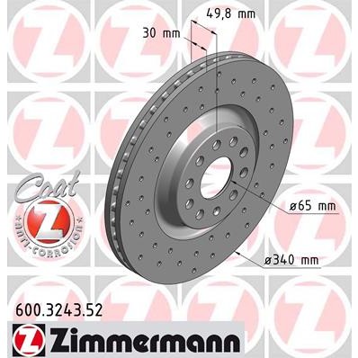 Слика на кочионен диск ZIMMERMANN SPORT BRAKE DISC COAT Z 600.3243.52 за Audi A3 (8V1) S3 quattro - 290 коњи бензин