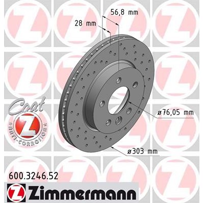 Слика на кочионен диск ZIMMERMANN SPORT BRAKE DISC COAT Z 600.3246.52 за VW Amarok Pickup 3.0 TDI 4motion - 163 коњи дизел