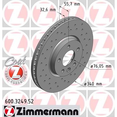 Слика на кочионен диск ZIMMERMANN SPORT BRAKE DISC COAT Z 600.3249.52 за VW Multivan 6 (SGF, SGM, SGN) 2.0 TDI 4motion - 204 коњи дизел