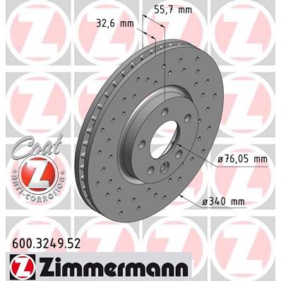 Слика на кочионен диск ZIMMERMANN SPORT BRAKE DISC COAT Z 600.3249.52 за VW Transporter 6 Box (SGA, SGH) 2.0 TDI - 84 коњи дизел