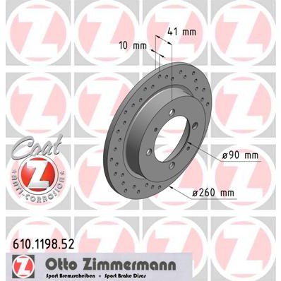 Слика на кочионен диск ZIMMERMANN SPORT BRAKE DISC COAT Z 610.1198.52 за Volvo S40 Sedan (VS) 1.8 - 115 коњи бензин