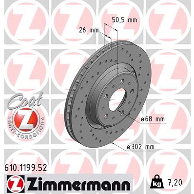 Слика на кочионен диск ZIMMERMANN SPORT BRAKE DISC COAT Z 610.1199.52 за Volvo C70 Coupe 2.5 - 170 коњи бензин