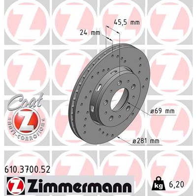 Слика на Кочионен диск ZIMMERMANN SPORT BRAKE DISC COAT Z 610.3700.52