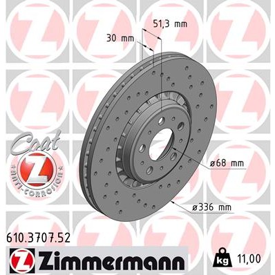 Слика на кочионен диск ZIMMERMANN SPORT BRAKE DISC COAT Z 610.3707.52 за Volvo XC 90 Estate D3 / D5 - 163 коњи дизел