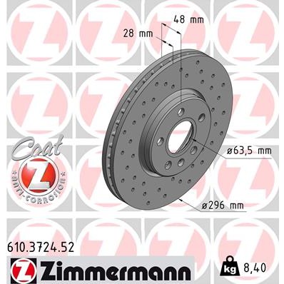 Слика на кочионен диск ZIMMERMANN SPORT BRAKE DISC COAT Z 610.3724.52 за Volvo S90 II Saloon 2.0 D3 - 150 коњи дизел