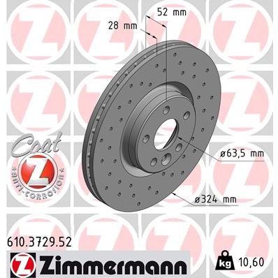 Слика на кочионен диск ZIMMERMANN SPORT BRAKE DISC COAT Z 610.3729.52 за Volvo XC 60 Estate D5 AWD - 230 коњи дизел