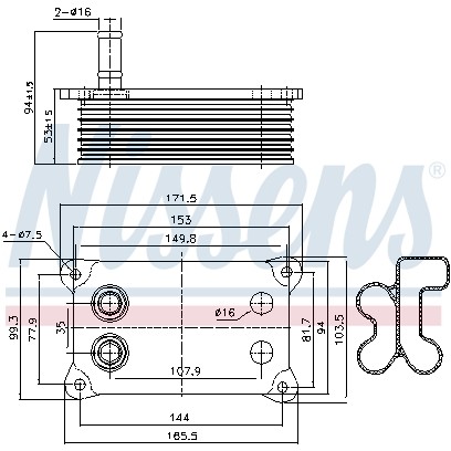 Слика на Ладник за масло NISSENS 90683 за Ford Mondeo 3 (B5Y) 2.2 TDCi - 155 коњи дизел