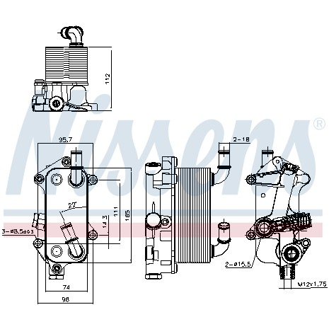 Слика на Ладник за масло NISSENS 91182 за Saab 9-3 Convertible (YS3F) 2.0 t BioPower - 175 коњи Бензин/Етанол