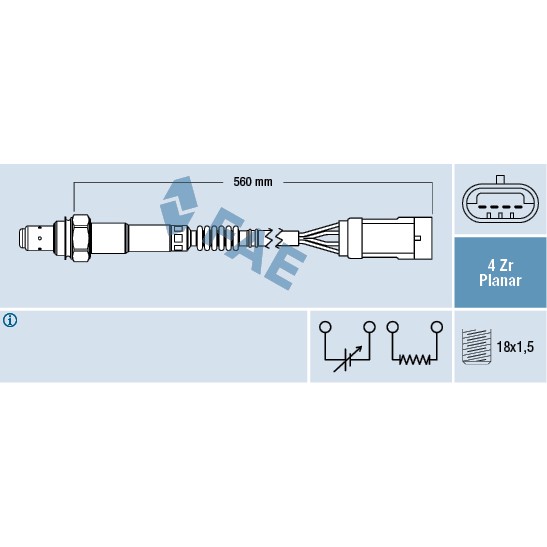 Слика на ламбда сонда FAE 77153 за Renault Megane 1 (BA0-1) 1.4 16V (BA0D, BA1H, BA0W, BA10) - 95 коњи бензин