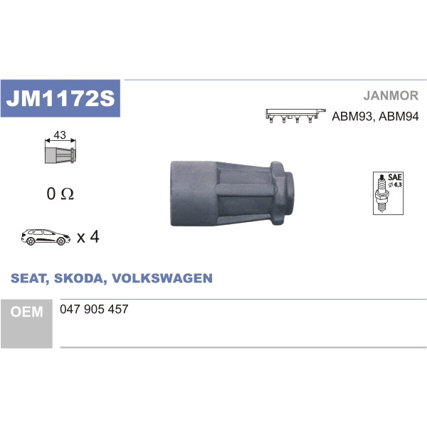 Слика на лула за свеќица JANMOR JM1172S за Skoda Fabia Hatchback (6Y2) 1.4 - 68 коњи бензин