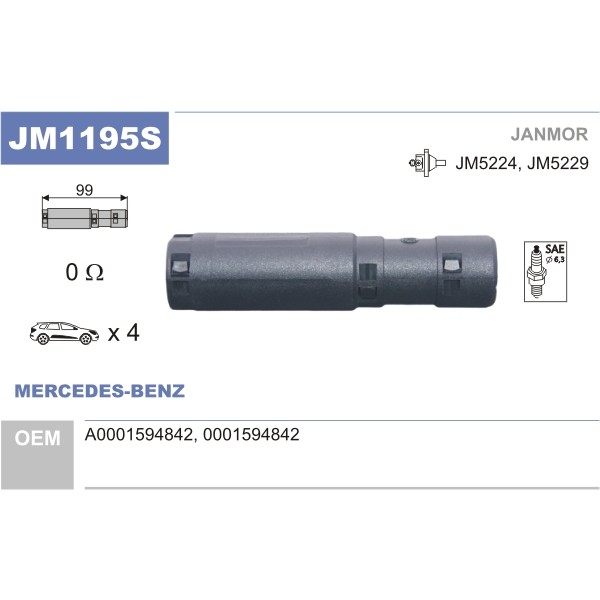 Слика на лула за свеќица JANMOR JM1195S за Mercedes C-class Sports Coupe (CL203) C 160 Kompressor (203.730) - 122 коњи бензин